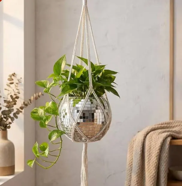 Disco ball hanging planter