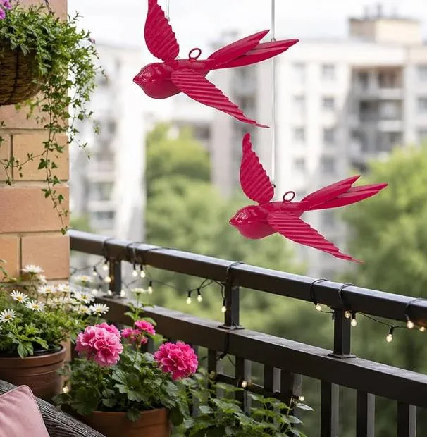 Pink hanging metal birds