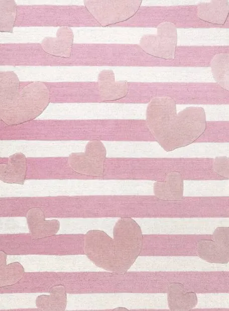 Wool rug with hearts and stripes