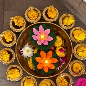 Brass urli with diya set