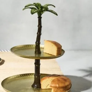 Gilded palm two-tier stand