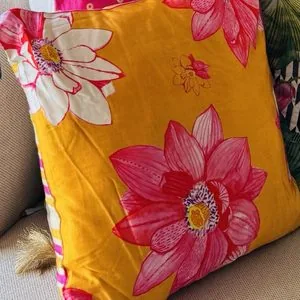 Lotus cushion cover, yellow