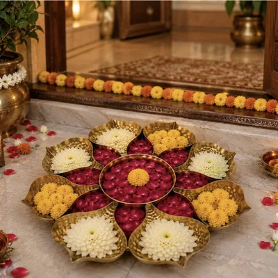 Brass lotus urli, 15 inch
