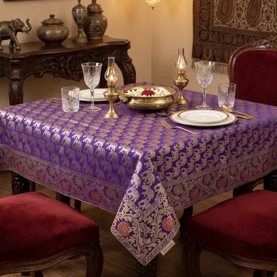 Brocade silk table cover, violet