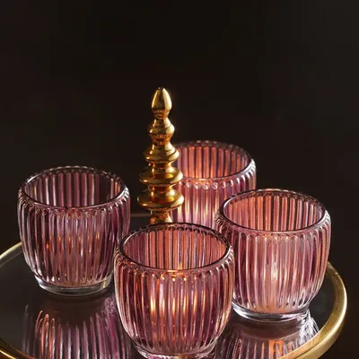 Fluted glass tealight holders with gold stand