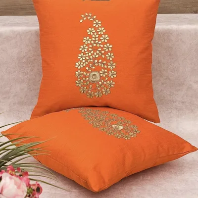 Gota patti paisley cushion covers, orange