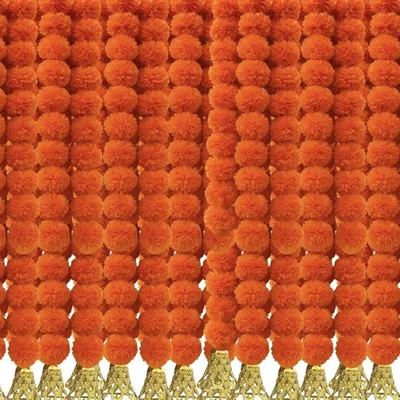 Orange marigold hangings with bells, pack of 5