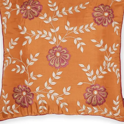 Orange vine embroidered cushion cover
