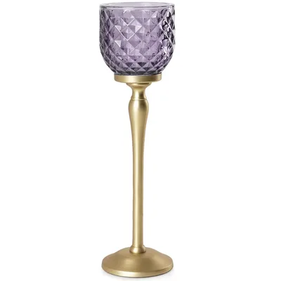 Purple diamond-cut hurricane candle stand