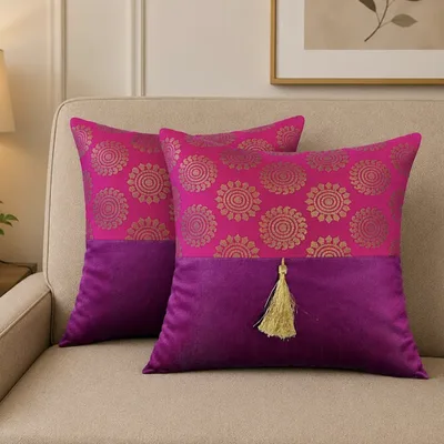 Zari jacquard cushion covers, fuchsia & purple