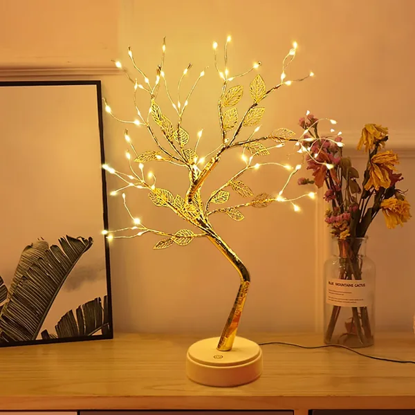 Gold leaf bonsai tree light