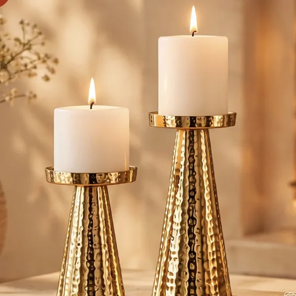 Hammered pillar candle holders