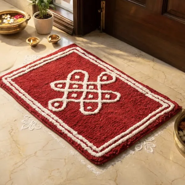 Red kolam door mat