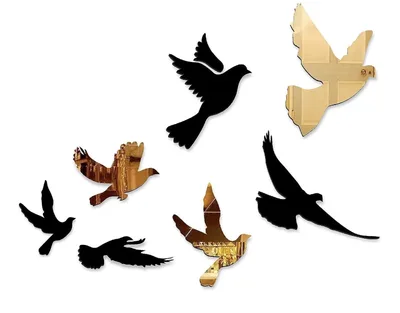 Golden and black acrylic mirror bird stickers in flight
