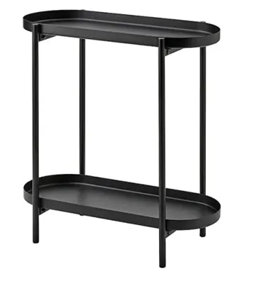 Black oval two-tier metal plant stand
