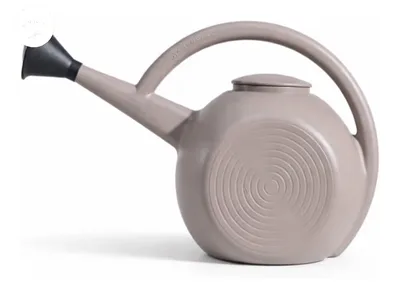 Taupe round watering can with a long spout