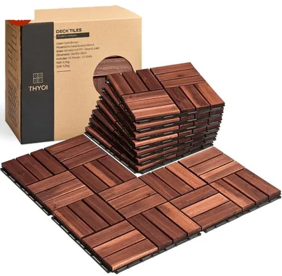 Interlocking wooden deck tiles