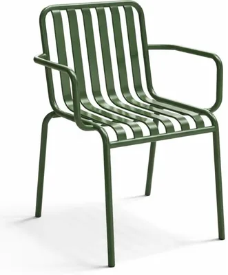 Green metal chair with armrests