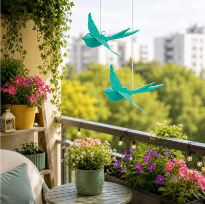 Teal metal hanging birds