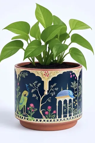 Navy printed ceramic planter