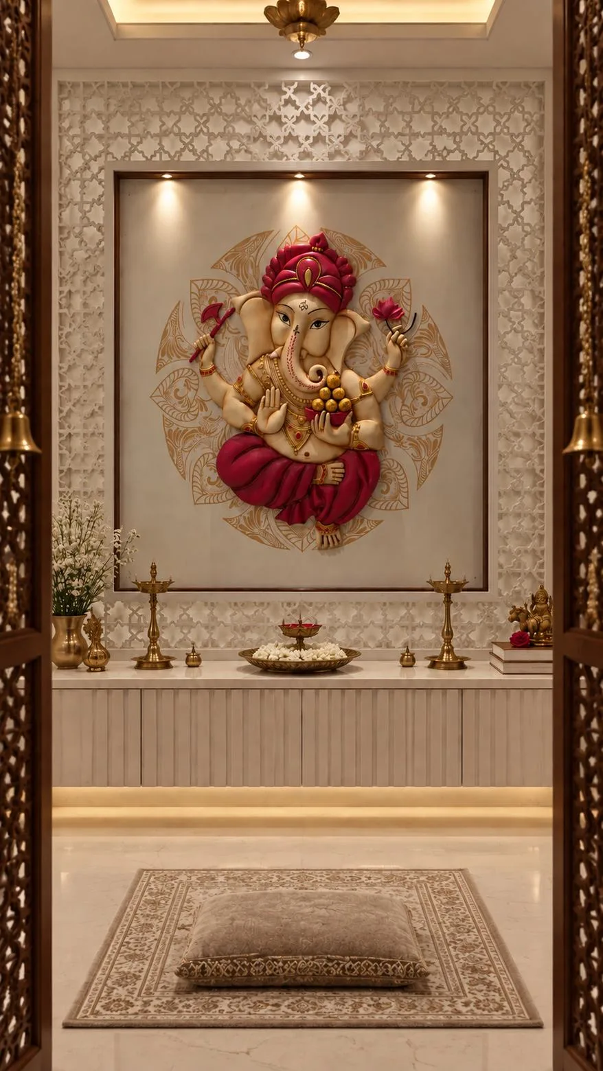 Jaali panel and Ganesh mural with the backlighting switched off