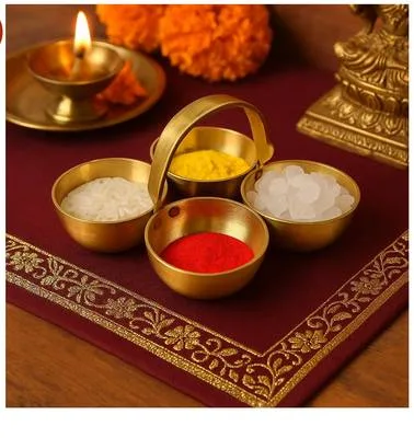 Brass roli chawal katori set