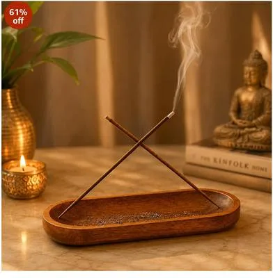 Wooden incense holder with ash catcher