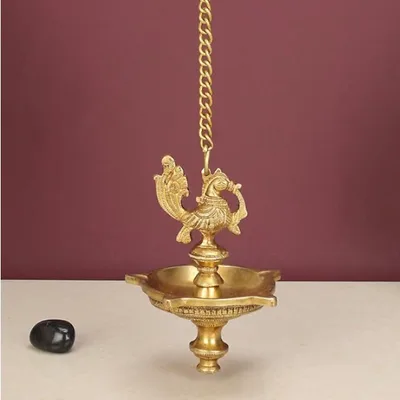 Brass hanging peacock diya with chain