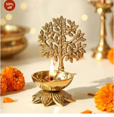 Tree of life brass diya