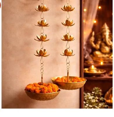 Hanging lotus urli with chain
