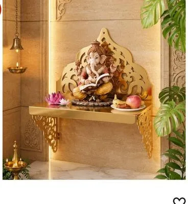 Gold wall-mounted pooja mandir