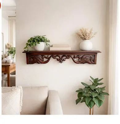 Carved wooden wall bracket shelf
