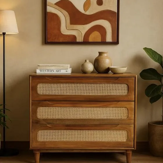Cane chest of drawers