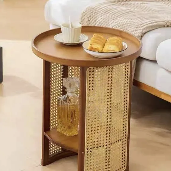 Round cane side table