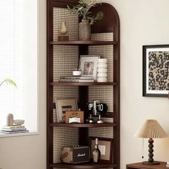 Rattan corner shelf