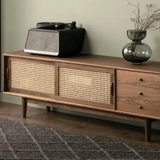 Rattan sliding TV cabinet